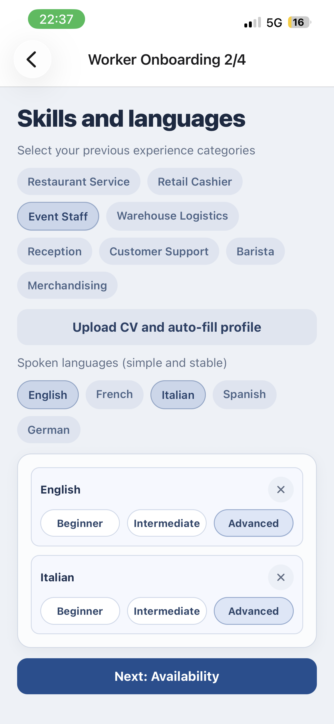 Worker onboarding step 2